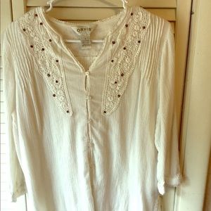 Orvis cotton beaded blouse, size small